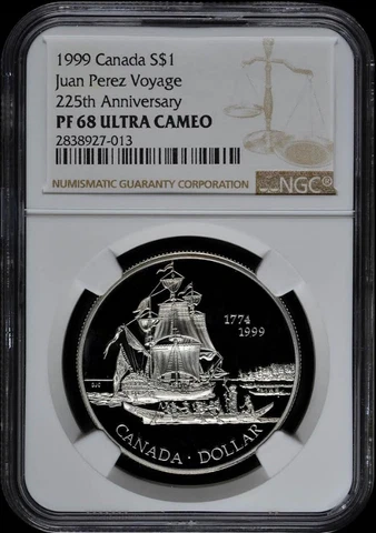 1999 S1$ JUAN PEREZ VOYAGE SILVER DOLLAR KM#356 NGC PF-68-UC ULTRA CAM RARE R6 Cover