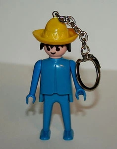 Playmobil Blue Figure Yellow Hat Black Toy Promo Key Chain New NOS 1974 Geobra - Picture 1 of 1