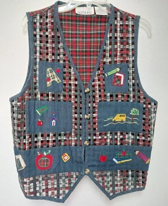 Casey & Max School Teacher Lattice Plaid Vest Women’s Size Large - Picture 1 of 8