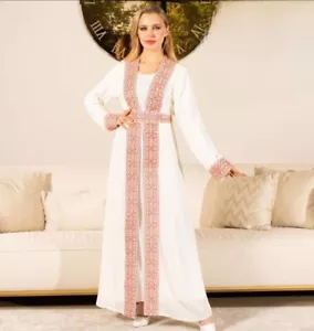 A Two-Piece Dress Or Abaya Or Kaftan Embroidered With Very Beautiful Embroidery - Picture 1 of 8