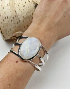 Schöne Regenbogen Mondstein Edelstein 925 Sterlingsilber Handgemachte Armband - Bild 1 von 5