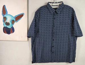 Camisa Nat Nast Luxurey Original Para Hombres SS Abotonada Azul Geométrica Mezcla Seda Talla XL - Imagen 1 de 10