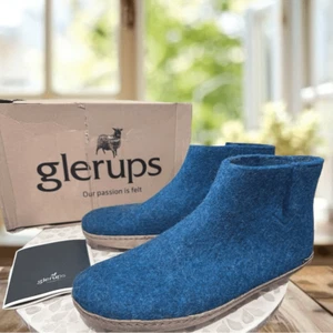 Glerups 100% Wool G-06 Leather Outsole Low Slipper Boot Petrol Size 45 - Picture 1 of 17