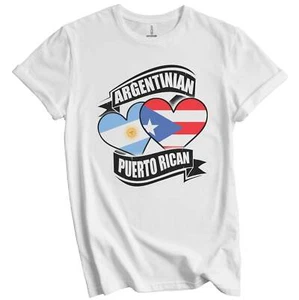 Argentinian Puerto Rican Hearts Argentina Puerto Rico Flags T-Shirt - Picture 1 of 3