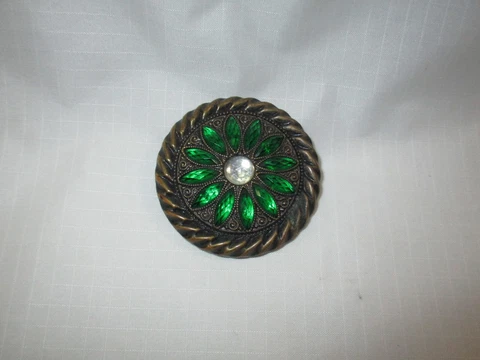 Antique German 1900's Gesetzlich Geschutzt Green Rhinestone Jewelled Button Cover