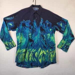 Vintage 80s 90s Wrangler Western Print Longsleeve Rancher Shirt Mens  Large - Picture 1 of 7