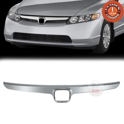 Fits For 2006 2007 2008 Honda Civic Sedan Front Grille Moulding Trim Chrome - Imagem 1 de 4