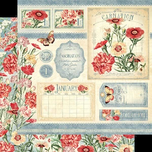 Graphic45 FLOWER MARKET -JANUARY (1PC) 12x12 TWO-SIDED PRINTED CARDSTOCK - Picture 1 of 1
