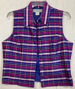 DRESS BARN BUTTON FRONT SLEEVELESS BLOUSE WITH COLLAR, PURPLE/HOT PINK- SIZE M - Picture 1 of 3