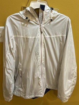 LL Bean женщин большой полный молнии с капюшоном ветровка куртка белое пальто нейлона * читать * - Изображение 1 из 4