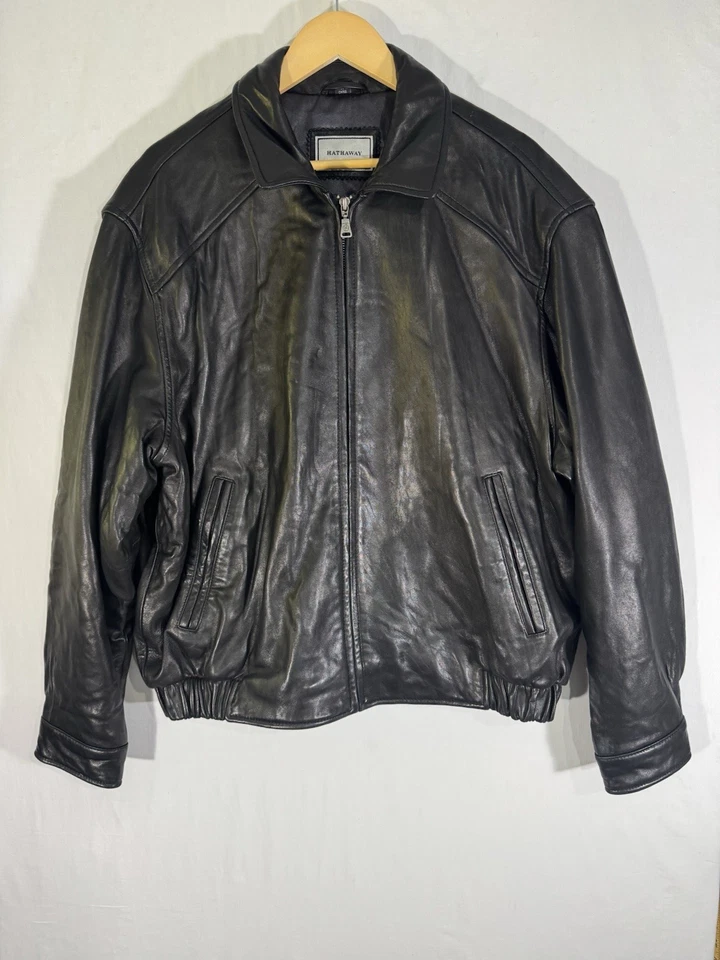 Chaqueta Hathaway Para Hombre Talla XL Abrigo Bombardero Cuero Negro De Colección 90 Clásico Retro Foto 1 de 4