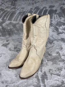 Vintage White Leather Boots Size 7 M Toe Cap Western Cowboy Southwestern - Picture 1 of 10