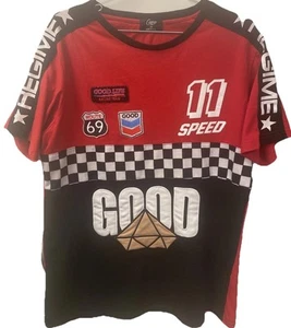 GOOD LIFE RACING TEAM Shirt Route 69 Chevron 11 Speed Patches Car Racing Men Med - Picture 1 of 11
