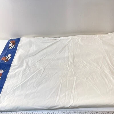 Cama Niño Sábana Plana Blanco Azul Algodón Deportes Béisbol Fútbol Fútbol Foto 1 de 4