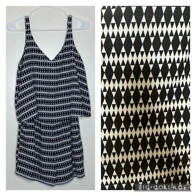 Pantalones Cortos Bisou Bisou Blanco y Negro Estampado Geométrico Mameluco, Talla Mediana Ligeros Foto 1 de 4