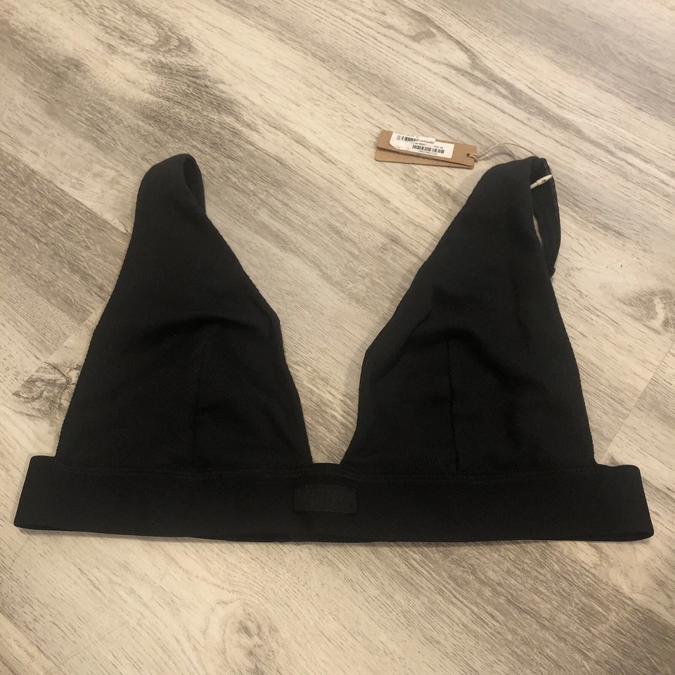 SKIMS Cotton Rib Plunge Bralette Size XL Soot (Black) BR-PLG-0037