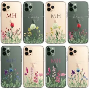 Wild Floral PERSONALISED CLEAR Initials Name Phone Case Cover for iPhone Samsung - Picture 1 of 9