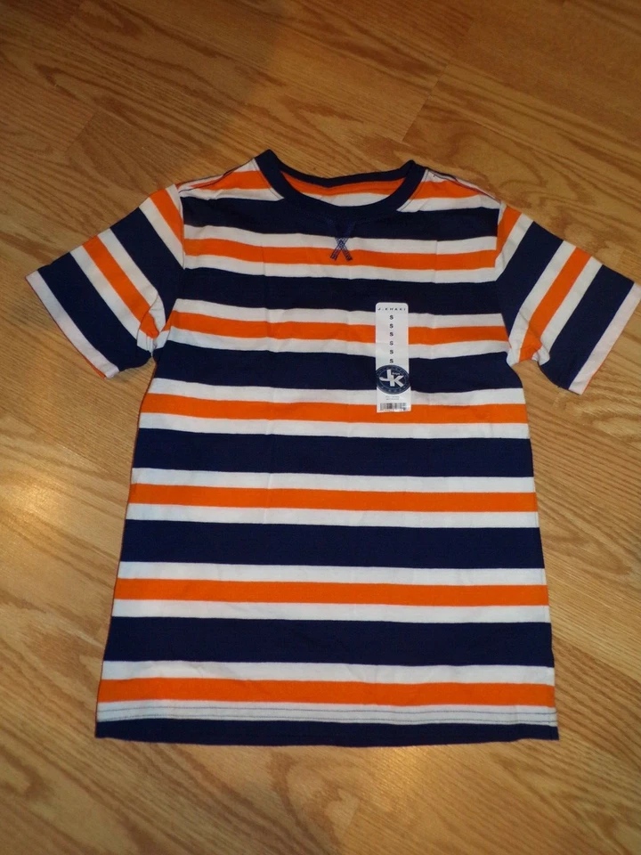 Camiseta para niño talla pequeña naranja, azul y blanco a rayas J. caqui - NUEVA Foto 1 de 1