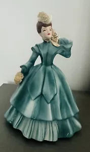 RARE Florence Ceramics Matilda blue dress brunette gold accents EUC - Picture 1 of 6