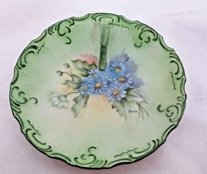 Hand Painted Floral 6" Round Trinket Dish Plate with Small Handle - Imagen 1 de 4
