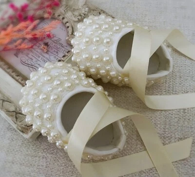 Ivory Christening Shoes, Baptism Shoes, Pearl Shoes, Baptism Booties, Baby Gift - Image 1 of 4