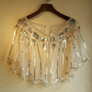 Damas Top Malla Envolvente Bolero Lentebrillo Capa Chal Abrigo Chaqueta Noche Fiesta - Imagen 1 de 21