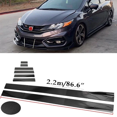 Carbon Fiber 86.6inch Side Skirt Extensions Rocker Panel For Honda Civic - Image 1 of 4
