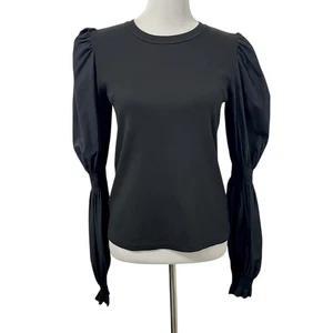 VERONICA BEARD Damen Rehkitz Puffärmel Langarm gerippt Top Gr. Medium schwarz - Bild 1 von 10