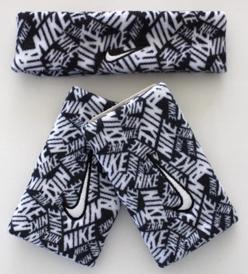 Conjunto de diadema y pulseras Nike Swoosh doble ancho adulto negro/blanco Foto 1 de 2