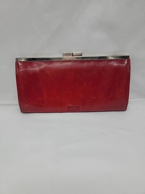 Cartera Kisslock de cuero rojo vintage Hobo International interior verde azulado 8x4 Foto 1 de 4