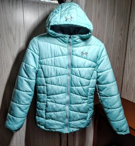 Under Armour Kids YLG Cold Gear Quilted Puffer Coat Beautiful Turquoise Color - Picture 1 of 11