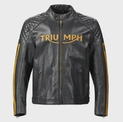 Chaqueta de cuero de motociclista Triumph para hombre chaqueta de motocicleta de cuero de vaca genuino Foto 1 de 4