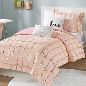 Intelligent Design Raina Comforter Microfiber Metallic Print Geometric Design - Picture 1 of 10