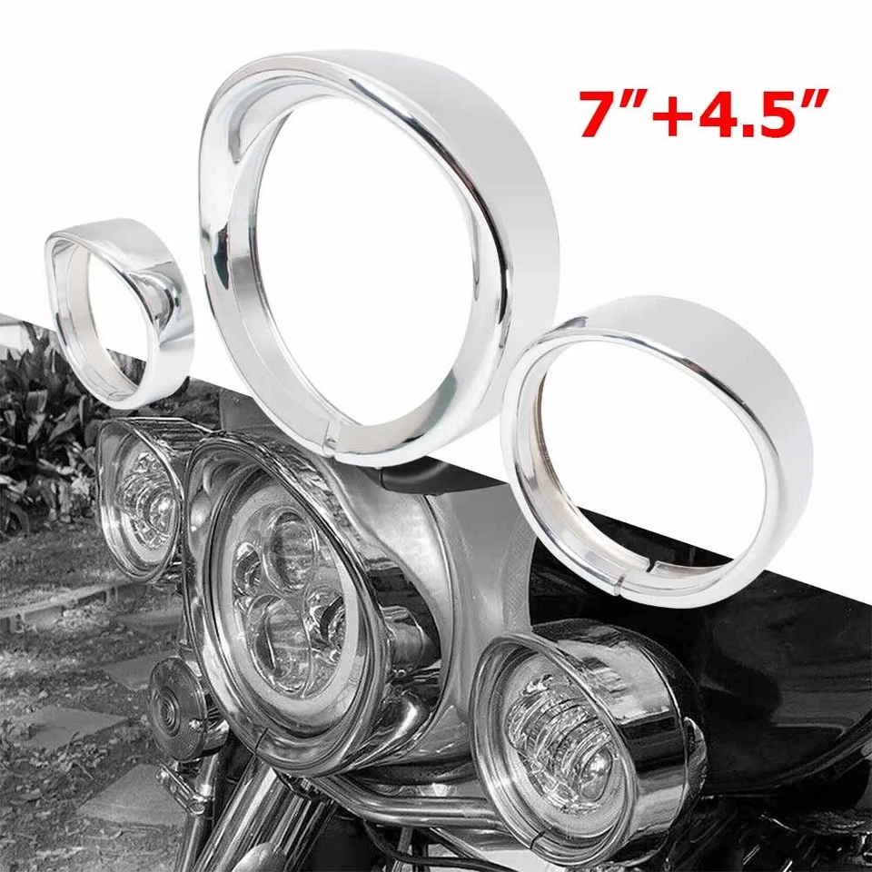 Cromo 7" Faro Luz 4.5" Lámpara Antiniebla Borde Anillo Bisel Visera Cubierta Para Harley Foto 1 de 4