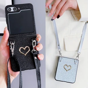 Coque Etui Antichoc Pour Samsung Galaxy Z Flip5 Flip4 3 Lanyard Cuir Case Cover - Photo 1 sur 13