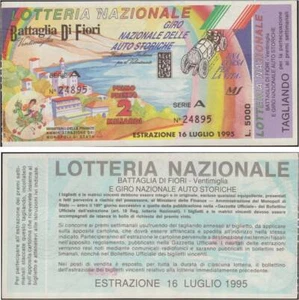 BIGLIETTO LOTTERIA ITALIA VENTIMIGLIA AUTO STORICHE 1995 + TAGLIANDO "PERFETTO" - Picture 1 of 1