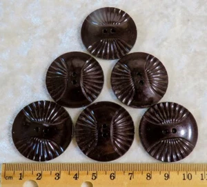 6 Dark Chocolate Brown Art Deco 32 mm Plastic Coat Buttons - Picture 1 of 1