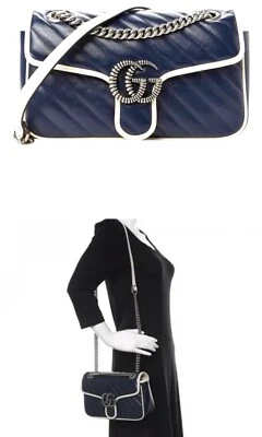 GUCCI marmont средний сумка темно-синий кожаный - Изображение 1 из 4