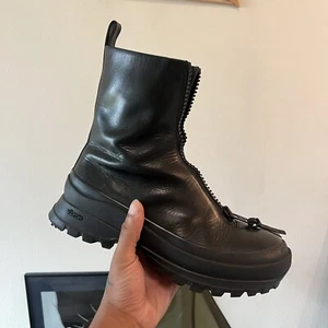 Jil Sander Front Zip Vibram Chunky Sole Black Leather Boot Made In Italy Size 45 - Picture 1 of 6