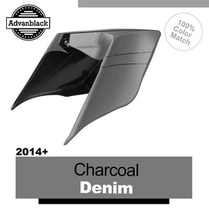 Cubierta lateral extendida de mezclilla a rayas de carbón para más de 14 Harley FLHR FLHXS - Imagen 1 de 16