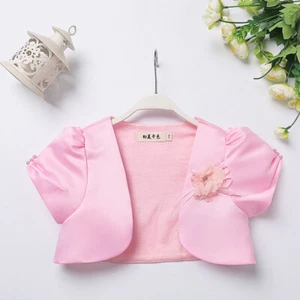 Girl Short Sleeve Shawl Bolero Shrug Satin Open Cardigan Princess Dress Shrug - Picture 1 of 15
