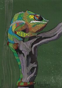 original painting A4 12SO art by samovar Acrylic modern chameleon illustration