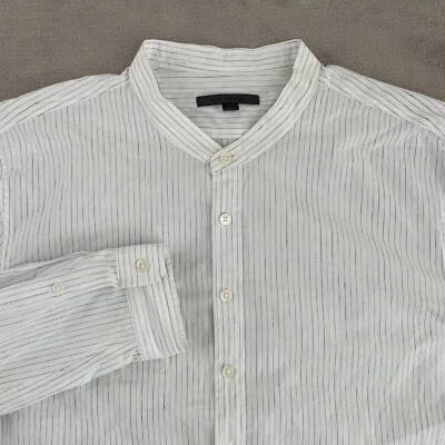 Camisa John Varvatos Hombres Grande Blanco Rayas Mezcla de Lino Cuello Mandarín Nueva Sin Etiquetas Foto 1 de 4