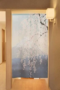 JAPANESE Noren Curtain Mt.Fuji Sakura Cherry Blossom 85 x 150 cm - Picture 1 of 5