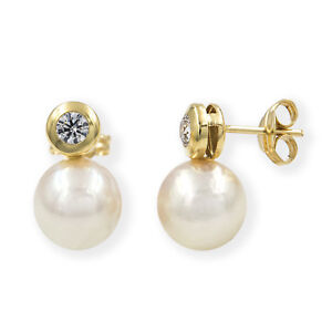 Castellano Jewels Pendientes Mujer con Perlas Akoya y Circonios en Oro de Ley
