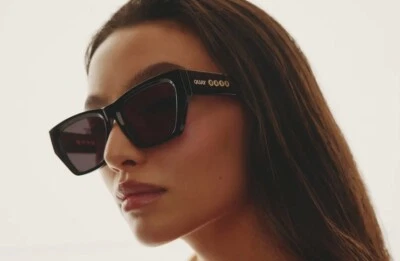 Gafas de sol Quay Australia “No Apologies” negras/marrones modernas ojo de gato declaración Foto 1 de 4