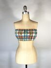 Modern RETRO 1950's style up cycled cotton fabric plaid bandeau crop top bra S/M