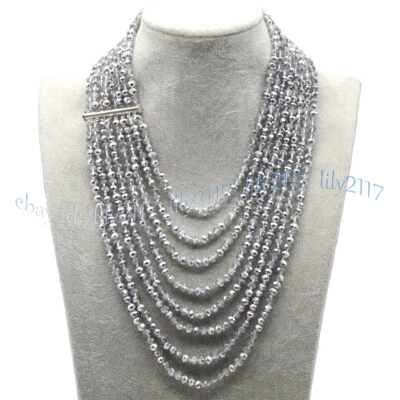 8 行 4x6 毫米刻面银色水晶玻璃圆形宝石珠项链 17-24 英寸 — 第 1/4 张图片