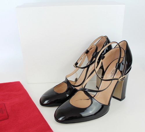 NUOVO VALENTINO GARAVANI pompa alla caviglia tango pelle verniciata nero EUR38 $965