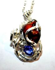 Fine Slaughter Mountain Fire Agate Tanzanite Silver Wire Wrap Pendant by Sparrow